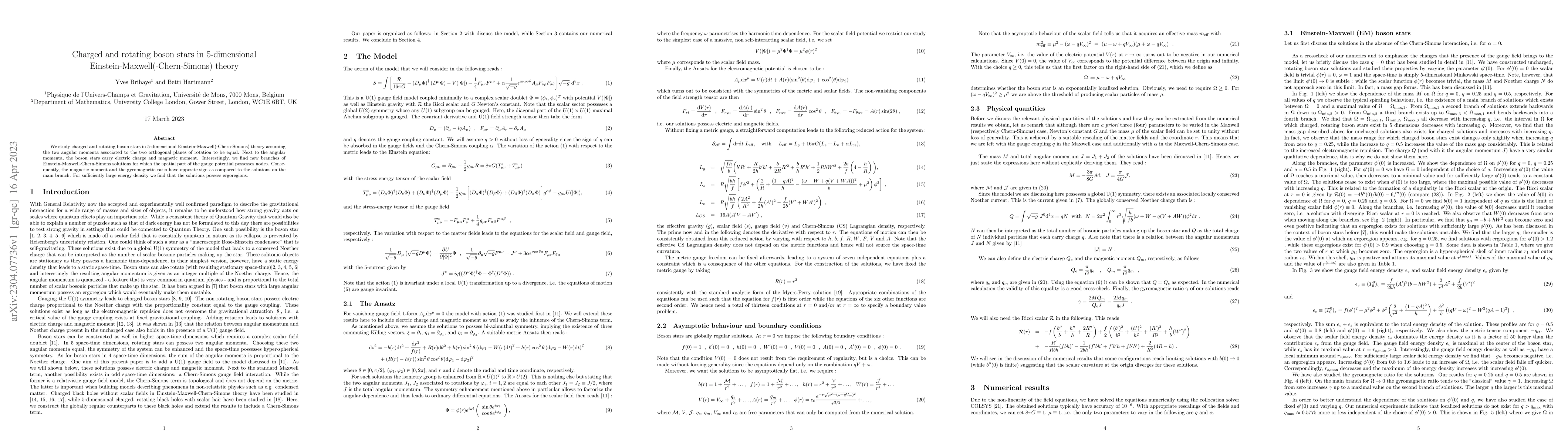 Thumbnail for Charged and rotating boson stars in 5-dimensional
  Einstein-Maxwell(-Chern-Simons) theory