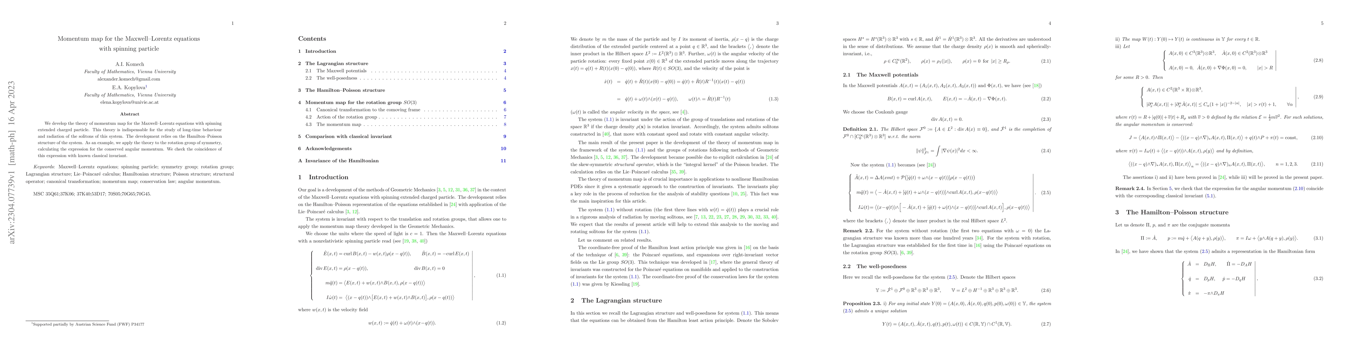 Thumbnail for Momentum map for the Maxwell-Lorentz equations with spinning particle