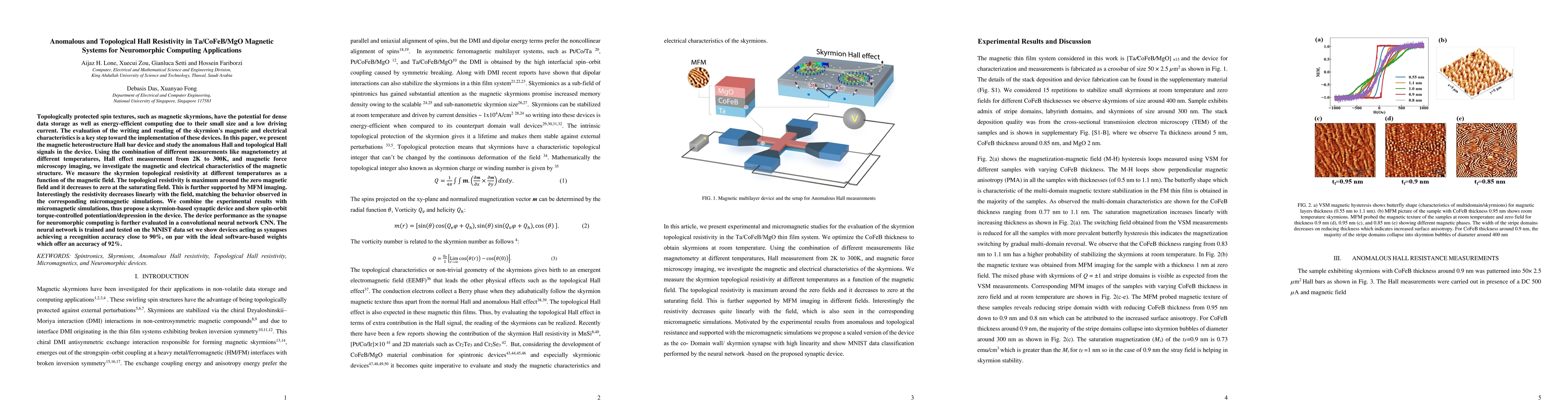 Thumbnail for Anomalous and Topological Hall Resistivity in Ta/CoFeB/MgO Magnetic
  Systems for Neuromorphic Computing Applications