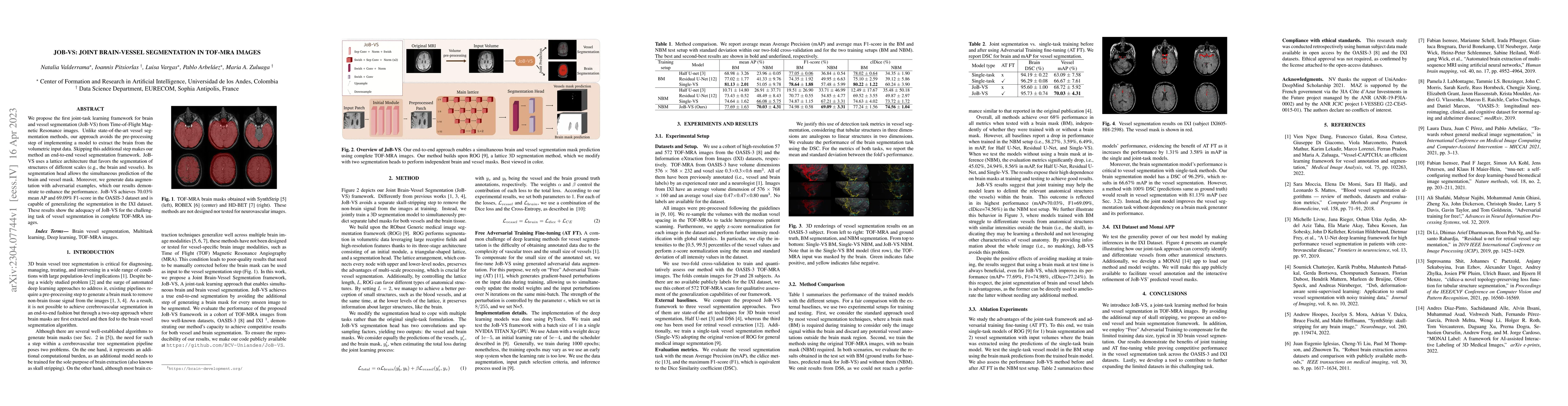 Thumbnail for JoB-VS: Joint Brain-Vessel Segmentation in TOF-MRA Images