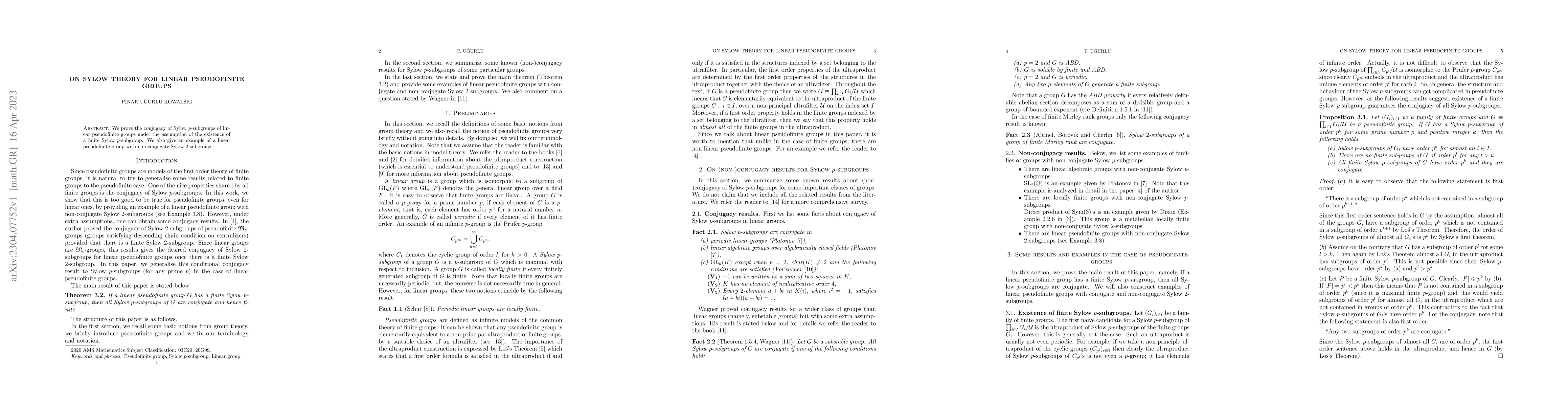 Thumbnail for On Sylow theory for linear pseudofinite groups