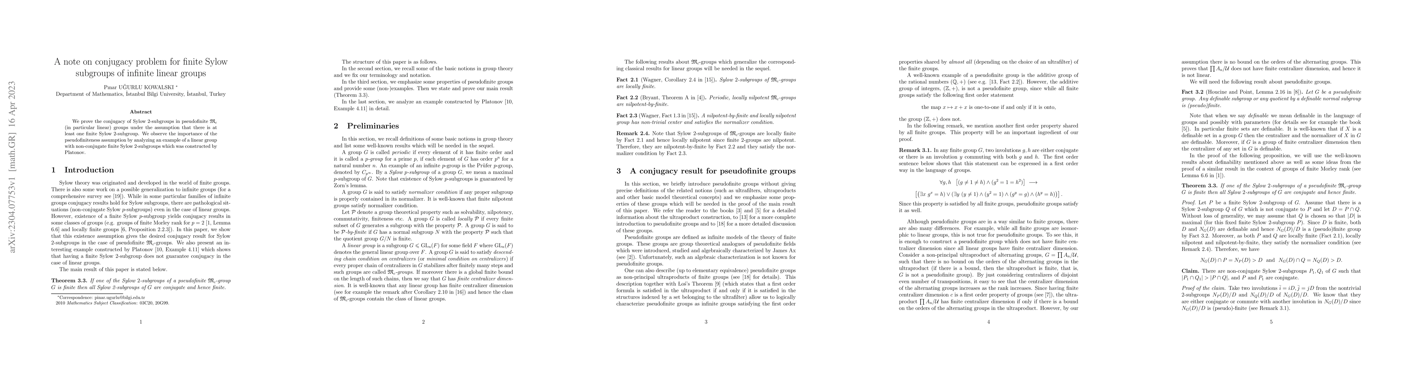 Thumbnail for A note on conjugacy problem for finite Sylow subgroups of infinite
  linear groups