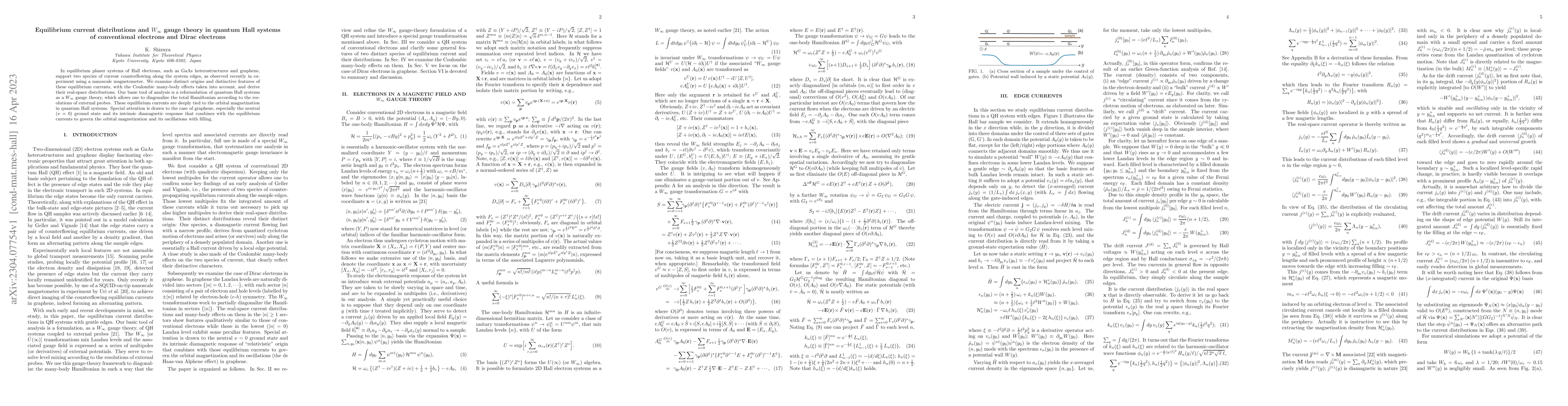 Thumbnail for Equilibrium current distributions and W_{infinity} gauge theory in
  quantum Hall systems of conventional electrons and Dirac electrons