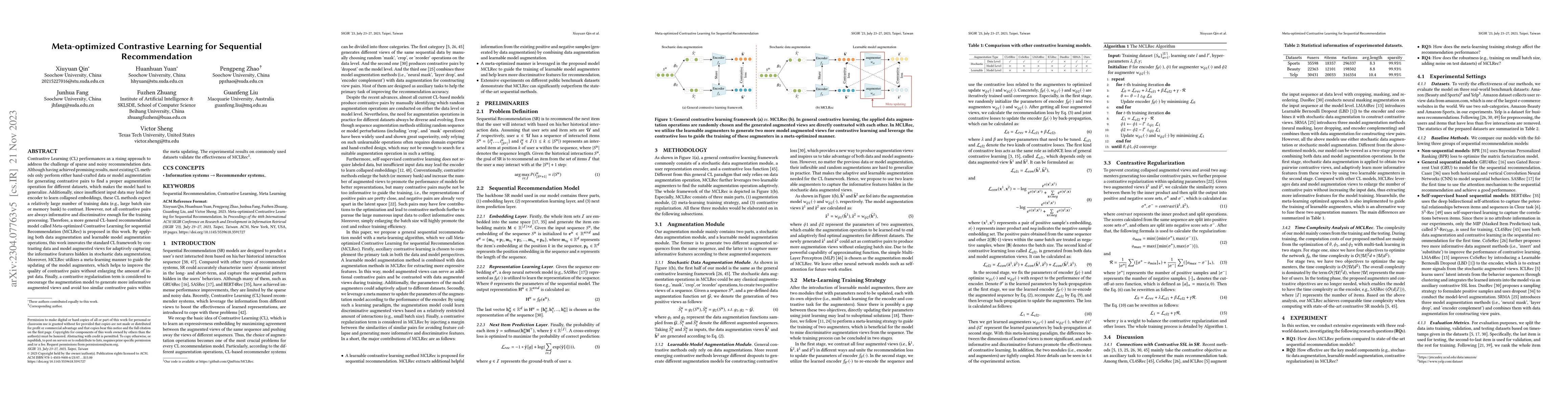 Thumbnail for Meta-optimized Contrastive Learning for Sequential Recommendation