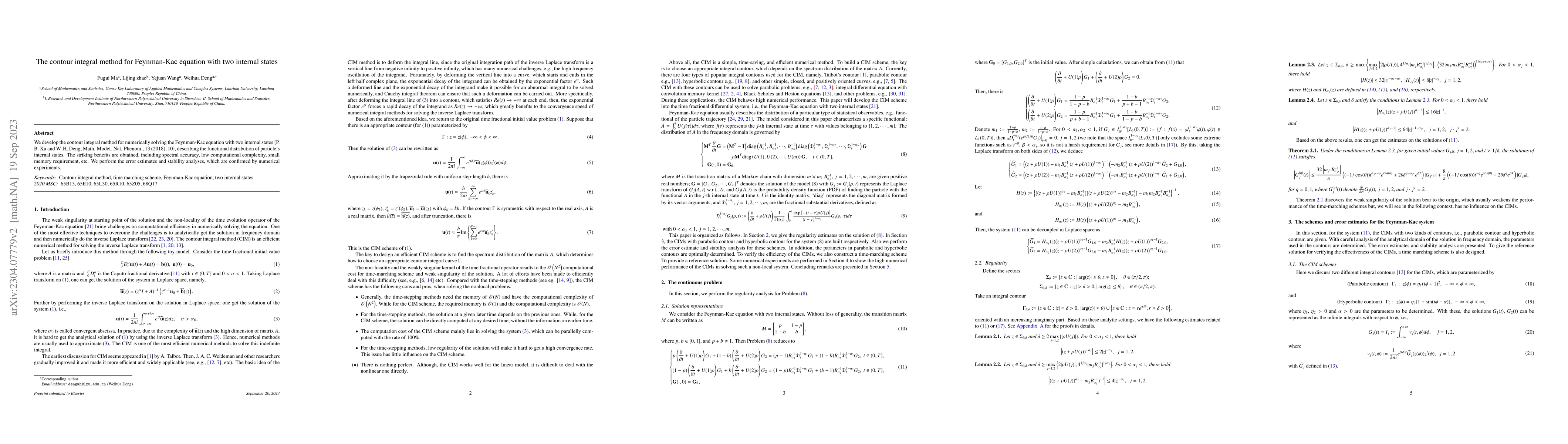 Thumbnail for The Contour integral method for Feynman-Kac equation with two internal
  states