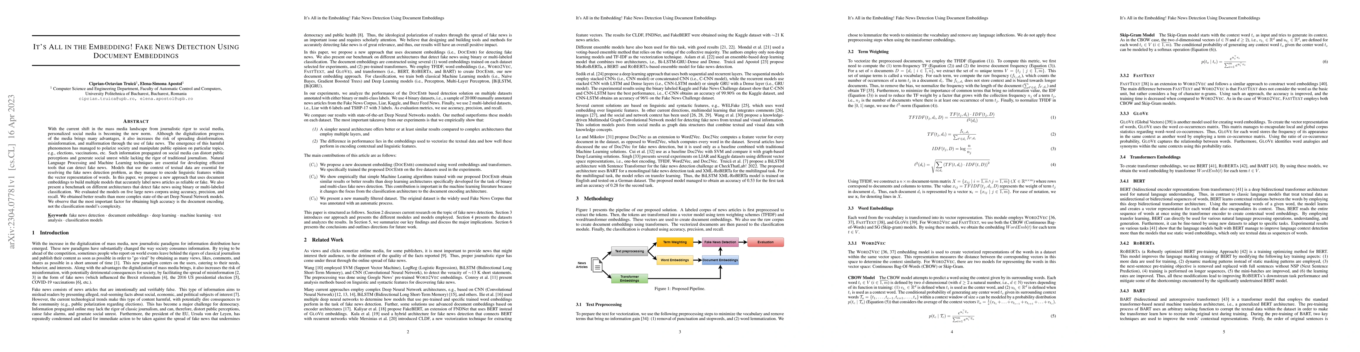 Thumbnail for It's All in the Embedding! Fake News Detection Using Document Embeddings