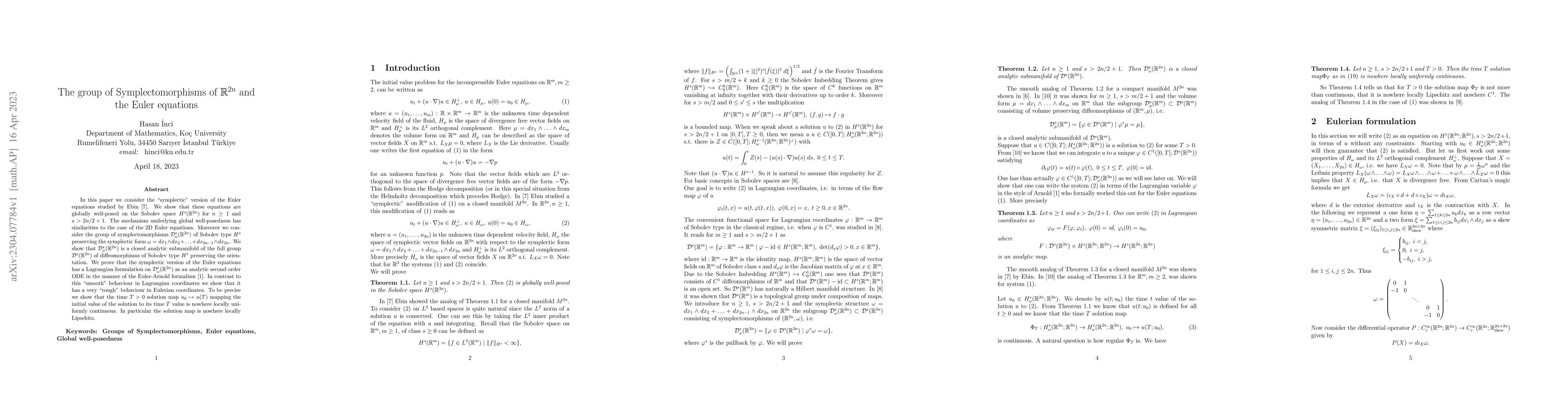 Thumbnail for The group of Symplectomorphisms of $\mathbb{R}^{2n}$ and the Euler
  equations