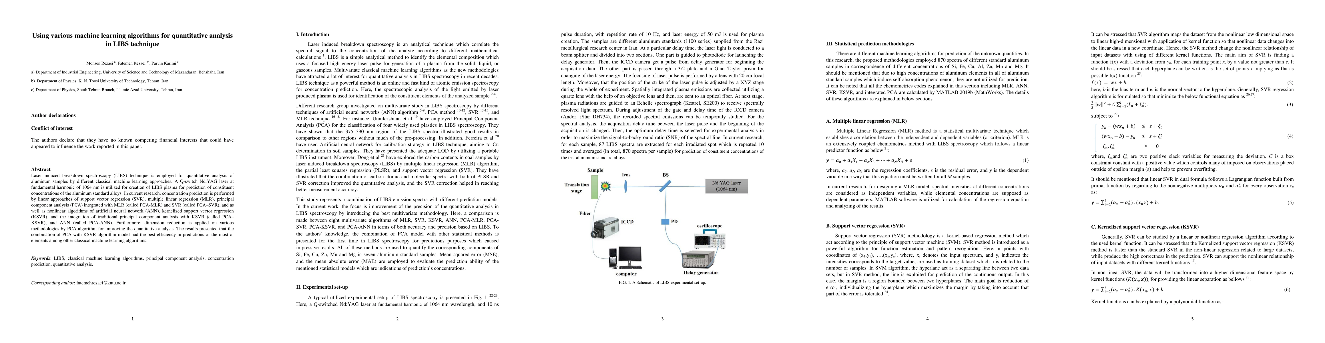 Thumbnail for Using various machine learning algorithms for quantitative analysis in
  Laser induced breakdown spectroscopy