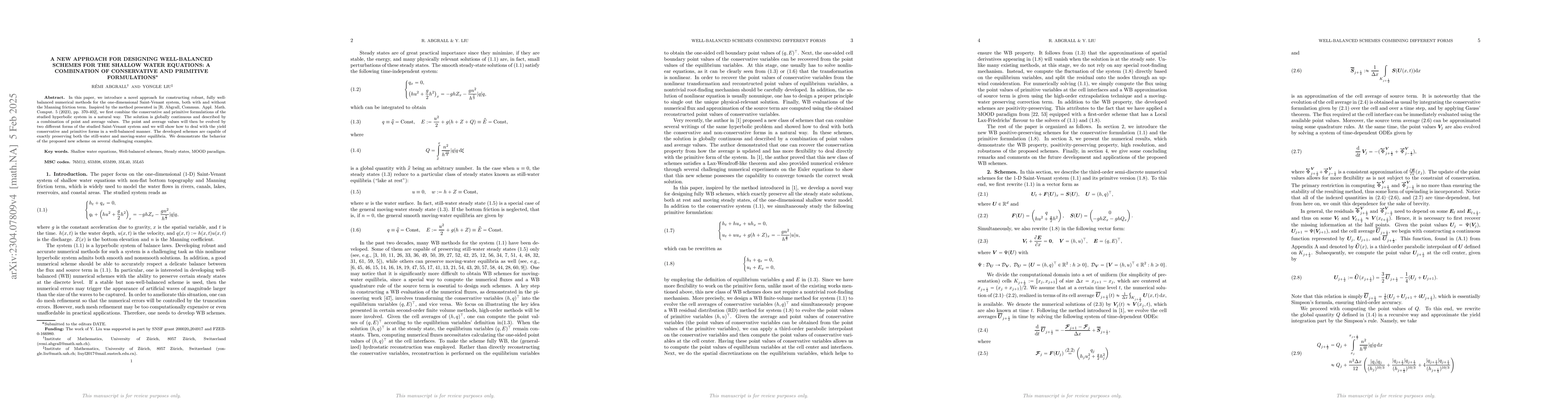 Thumbnail for A New Approach for Designing Well-Balanced Schemes for the Shallow Water
  Equations: A Combination of Conservative and Primitive Formulations