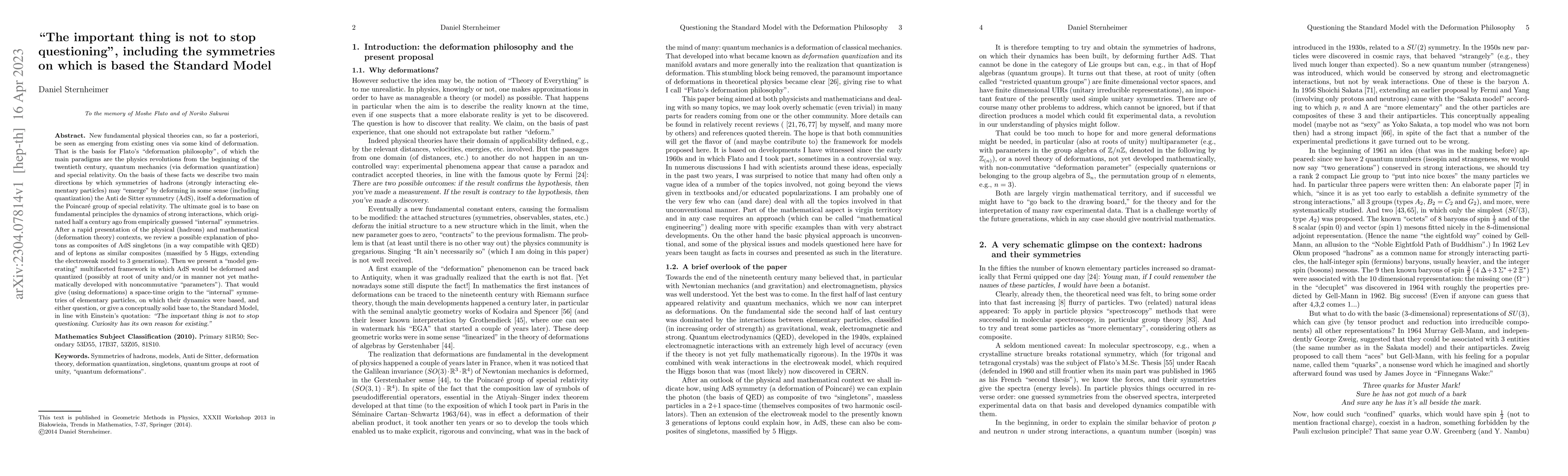 Thumbnail for "The important thing is not to stop questioning", including the
  symmetries on which is based the Standard Model