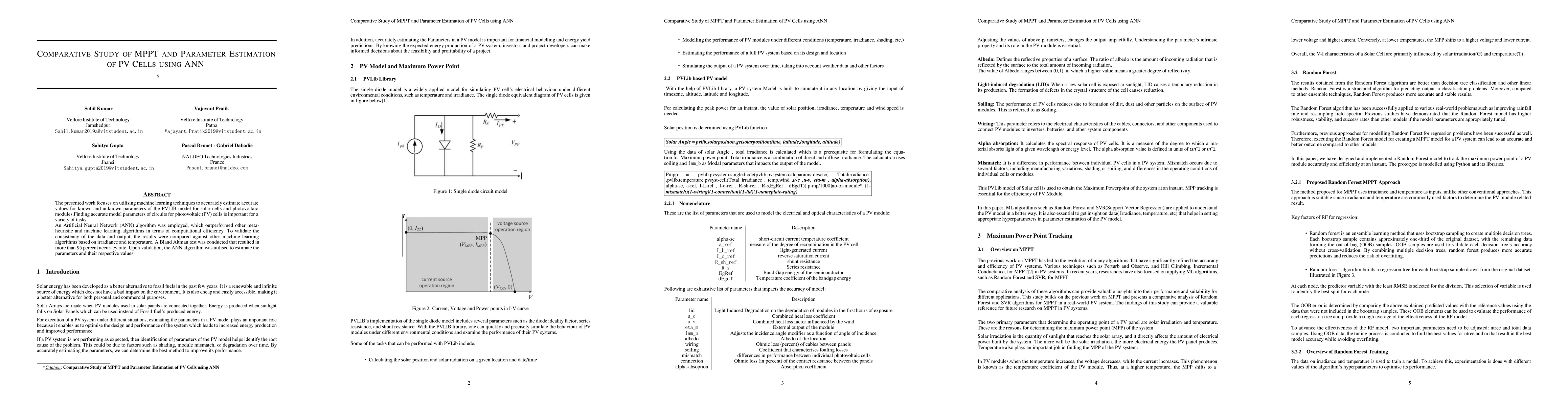 Thumbnail for Comparative Study of MPPT and Parameter Estimation of PV cells