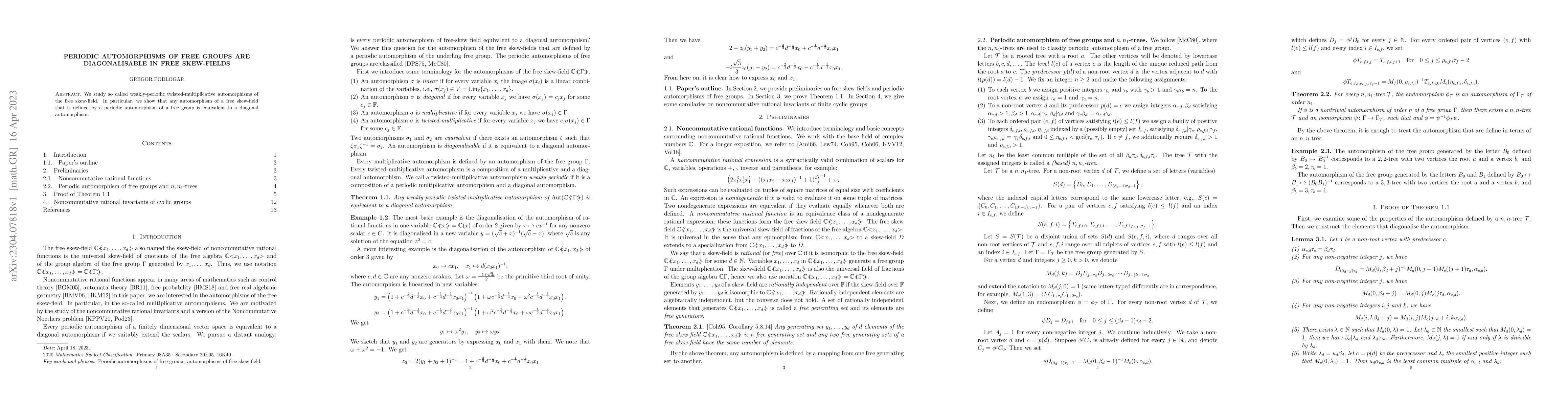 Thumbnail for Periodic automorphisms of free groups are diagonalisable in free
  skew-fields