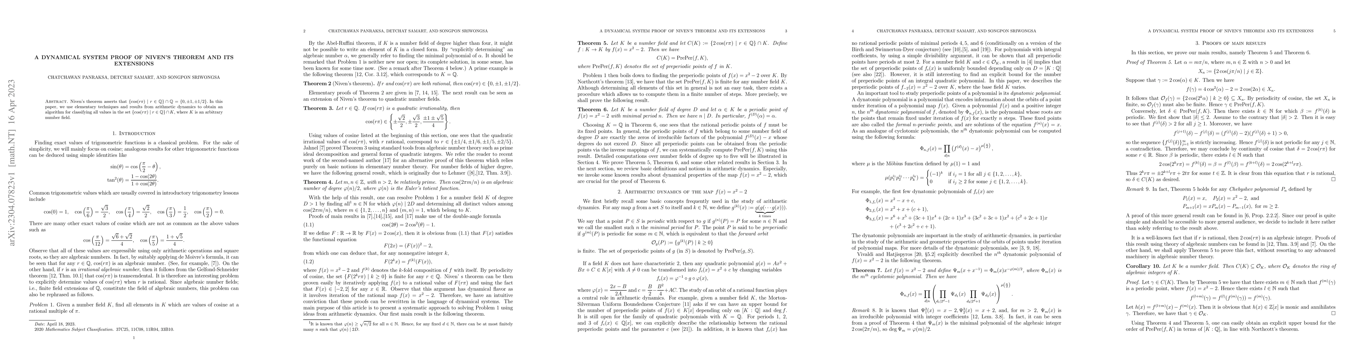 Thumbnail for A dynamical system proof of Niven's theorem and its extensions