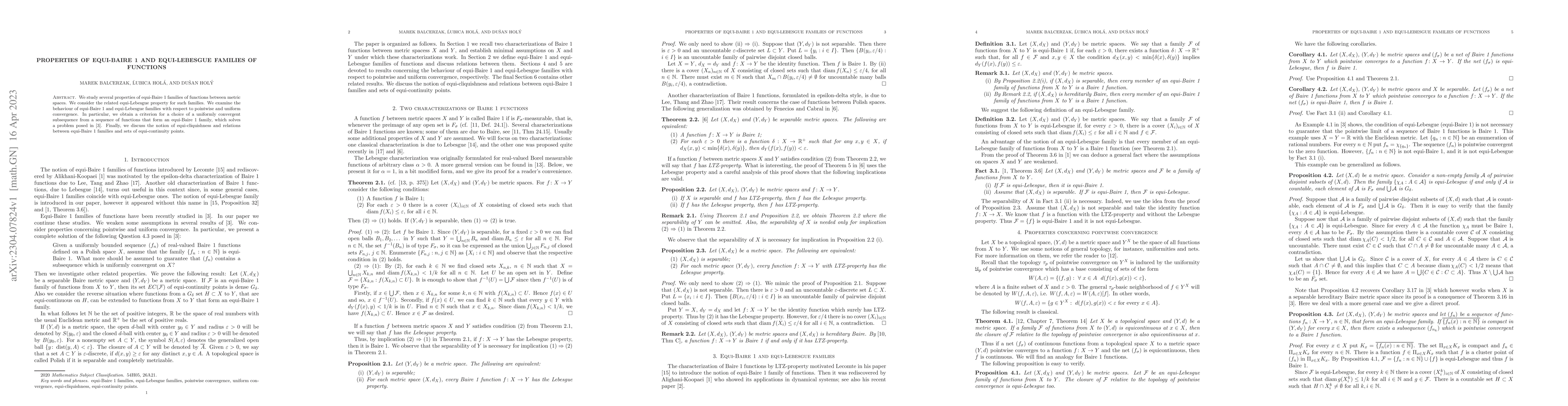 Thumbnail for Properties of equi-Baire 1 and equi-Lebesgue families of functions