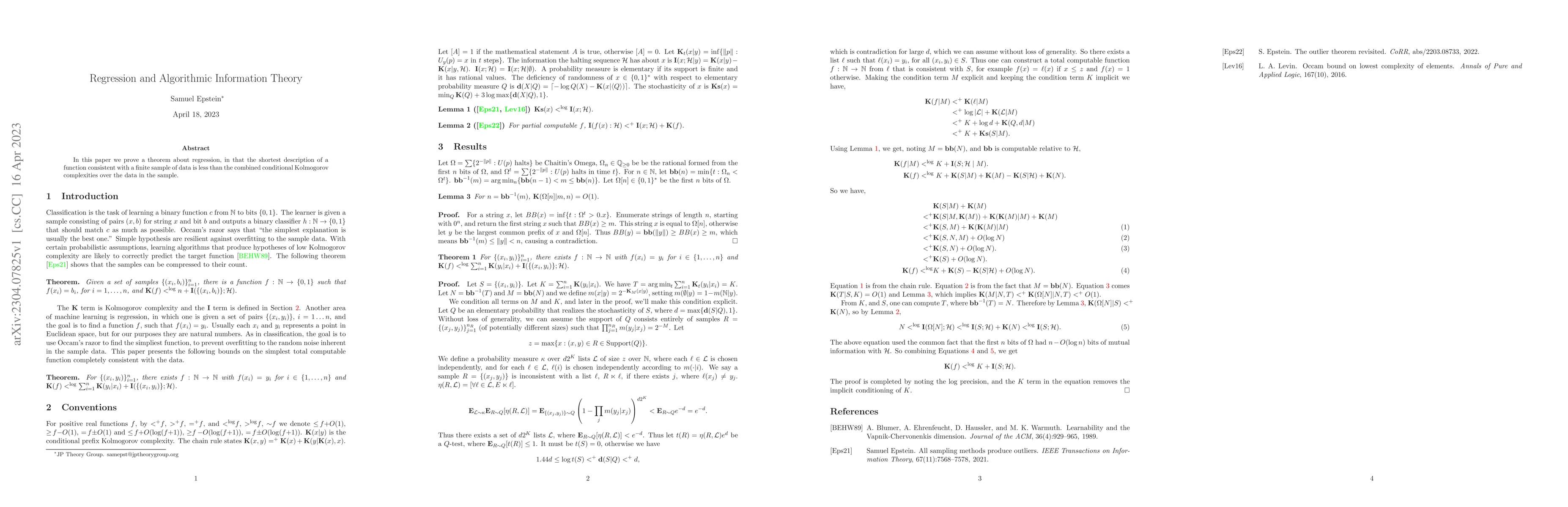 Thumbnail for Regression and Algorithmic Information Theory