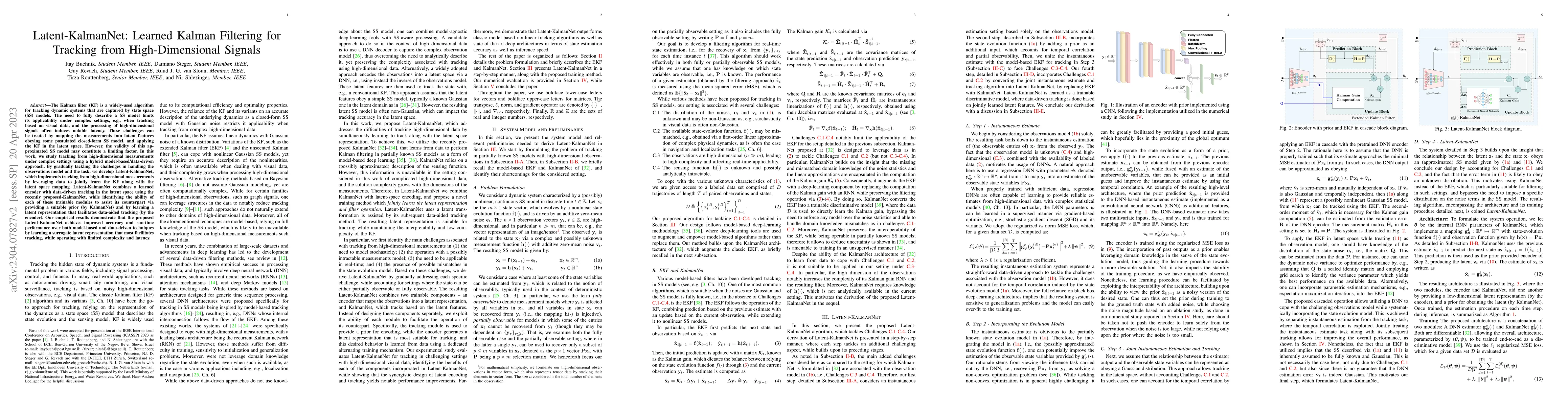 Thumbnail for Latent-KalmanNet: Learned Kalman Filtering for Tracking from
  High-Dimensional Signals