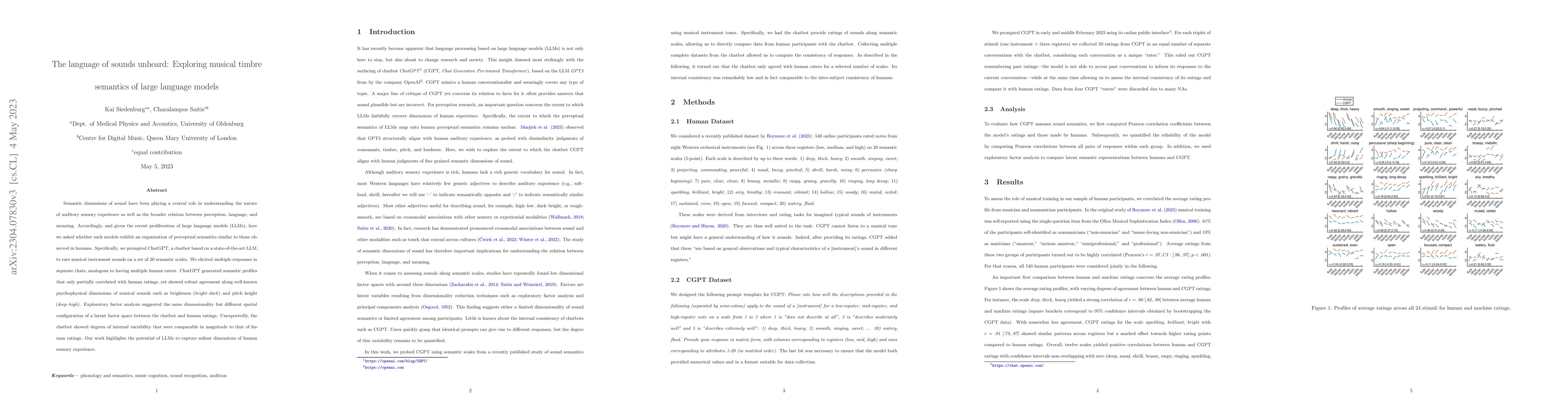 Thumbnail for The language of sounds unheard: Exploring musical timbre semantics of
  large language models
