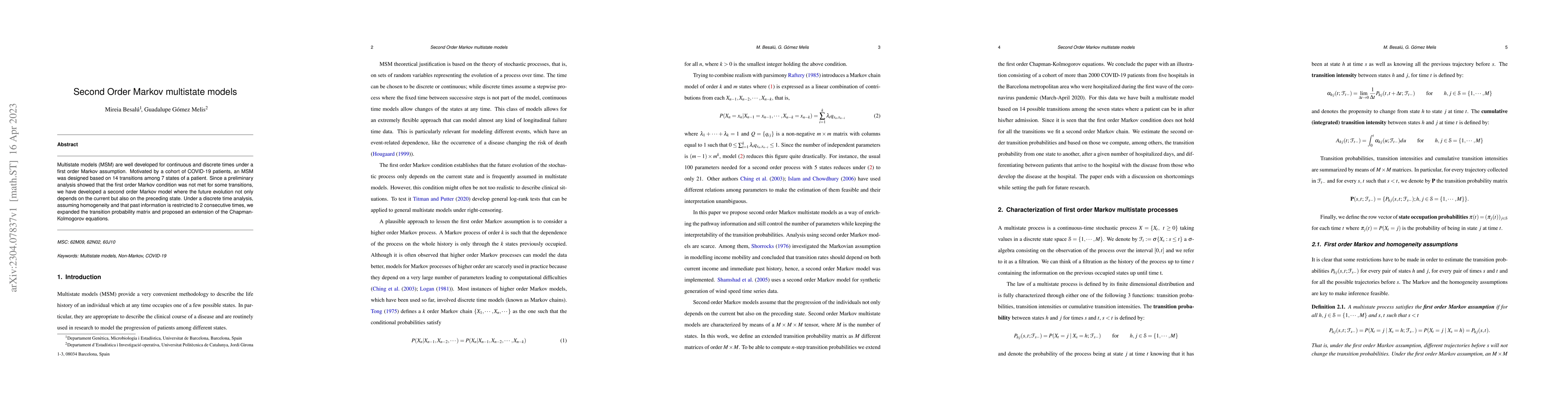 Thumbnail for Second Order Markov multistate models