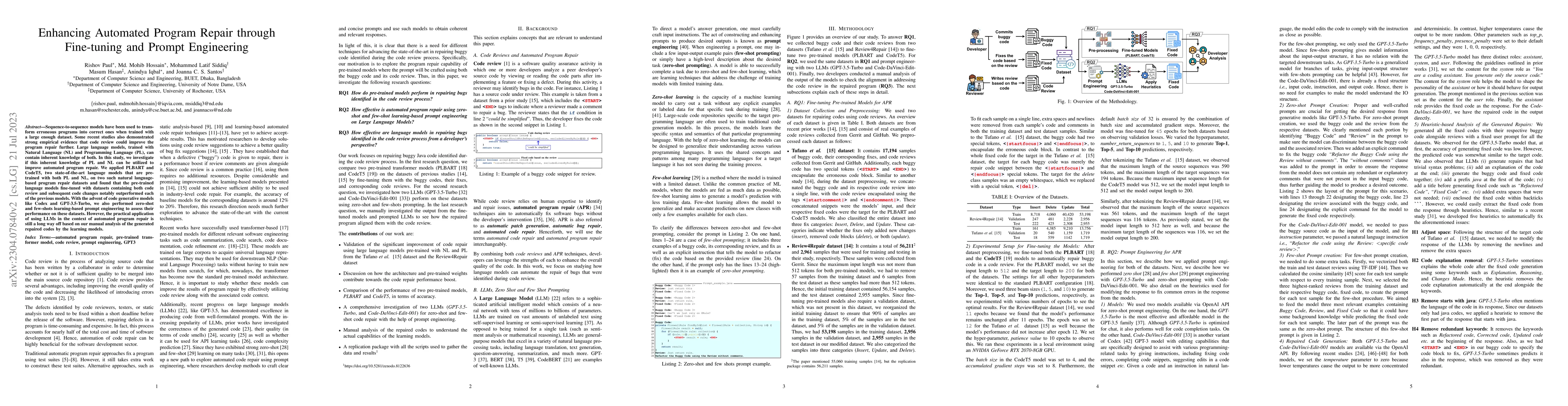 Thumbnail for Enhancing Automated Program Repair through Fine-tuning and Prompt
  Engineering