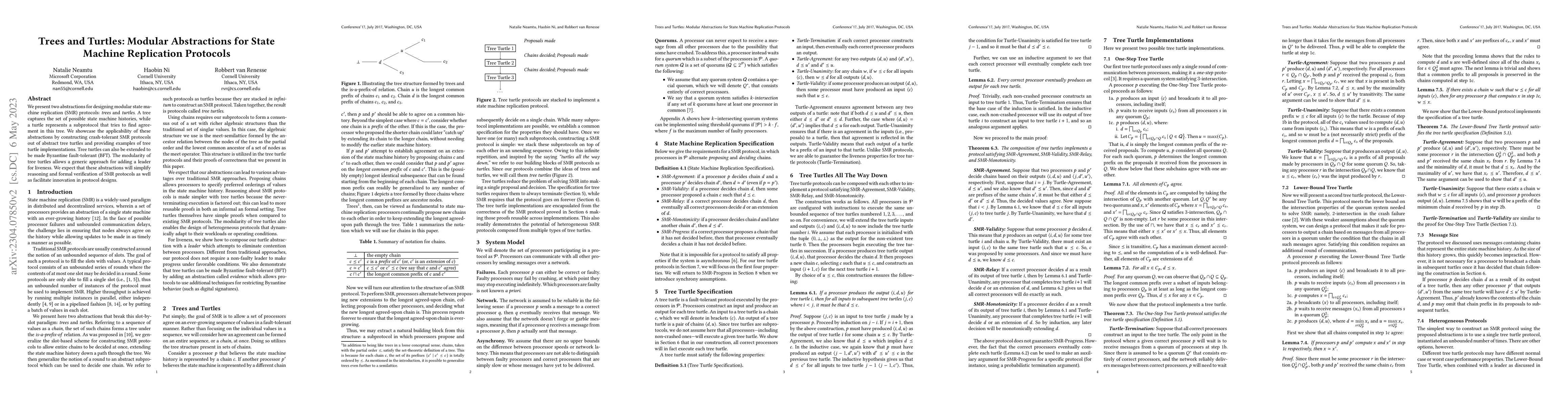 Thumbnail for Trees and Turtles: Modular Abstractions for State Machine Replication
  Protocols