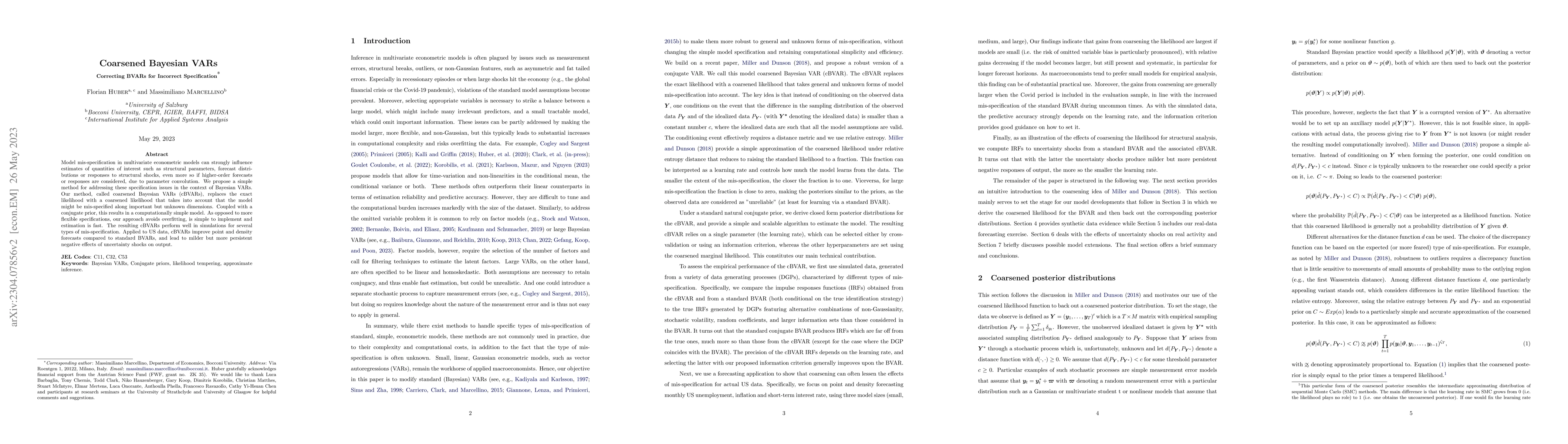Thumbnail for Coarsened Bayesian VARs -- Correcting BVARs for Incorrect Specification
