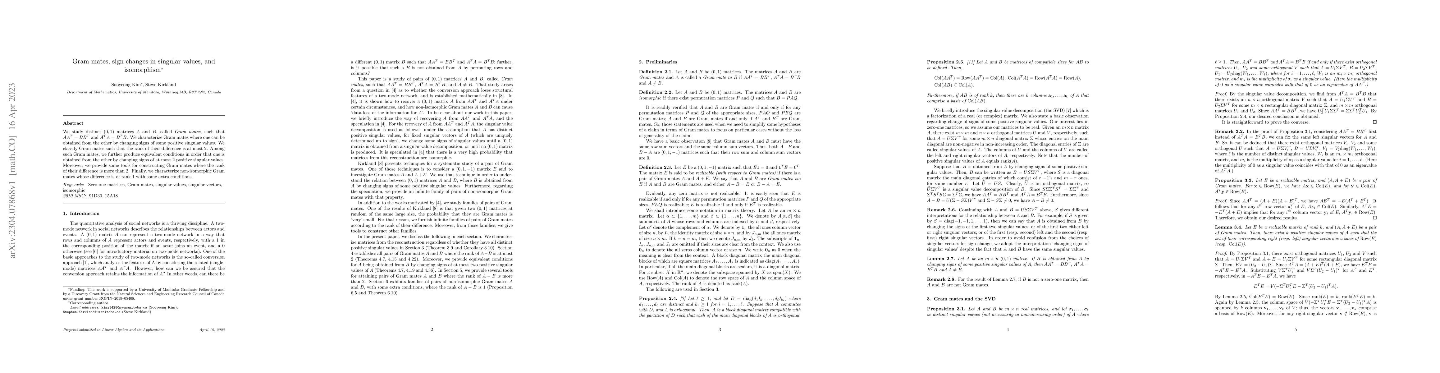 Thumbnail for Gram mates, sign changes in singular values, and isomorphism
