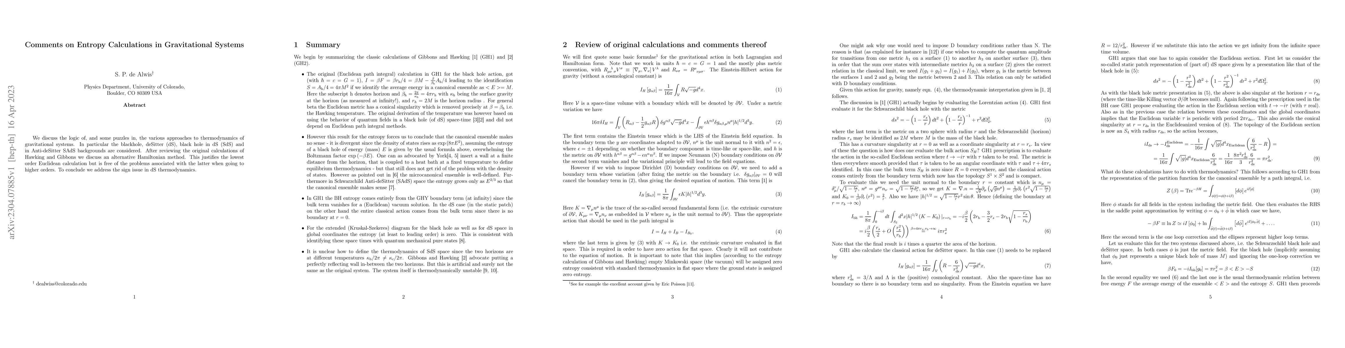 Thumbnail for Comments on Entropy Calculations in Gravitational Systems