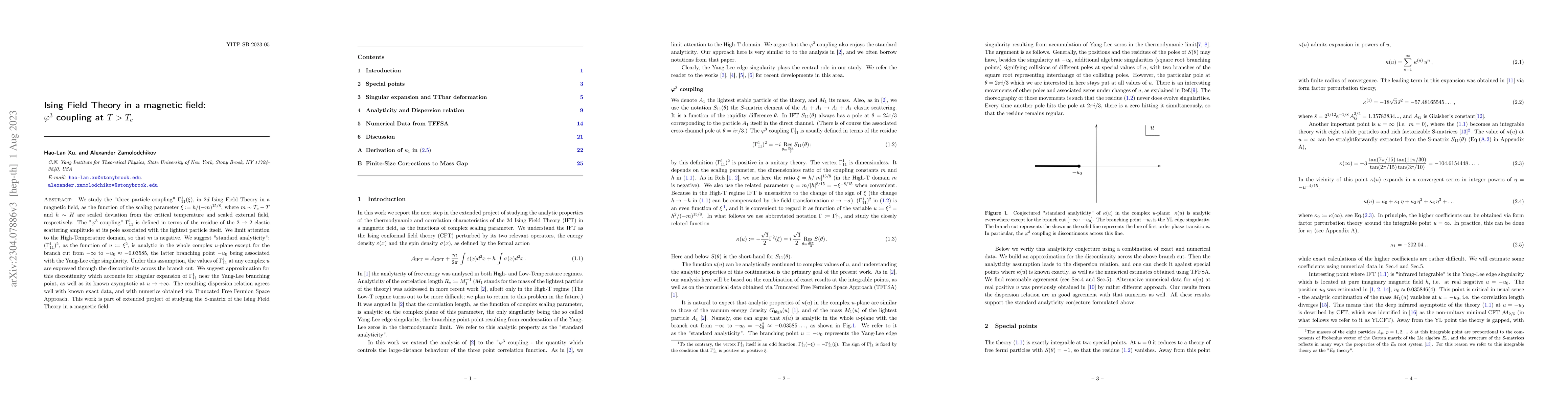 Thumbnail for Ising Field Theory in a magnetic field: $\varphi^3$ coupling at $T >
  T_c$