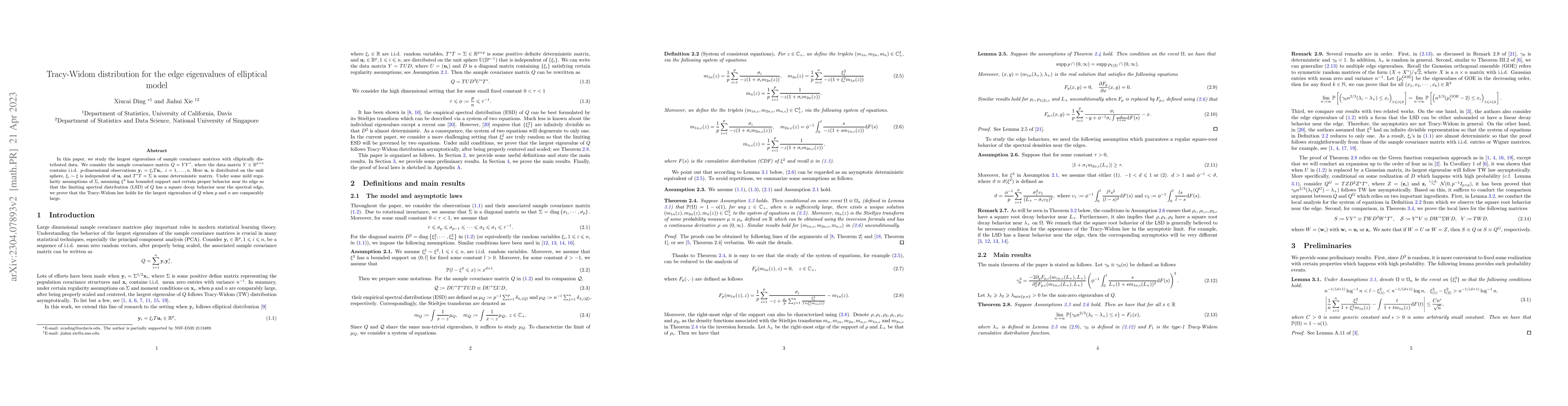 Thumbnail for Tracy-Widom distribution for the edge eigenvalues of elliptical model