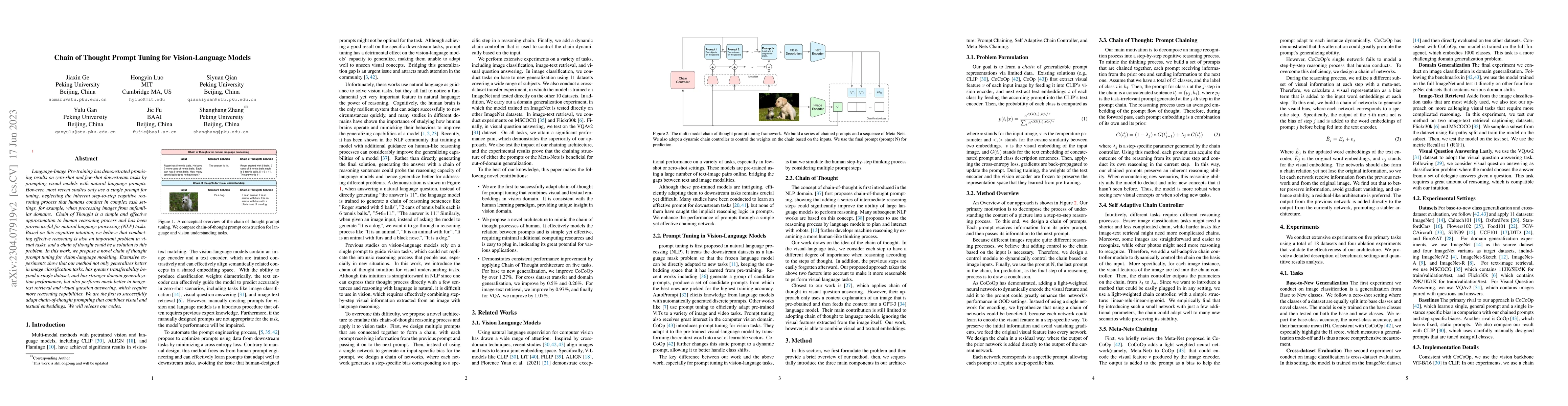 Thumbnail for Chain of Thought Prompt Tuning in Vision Language Models