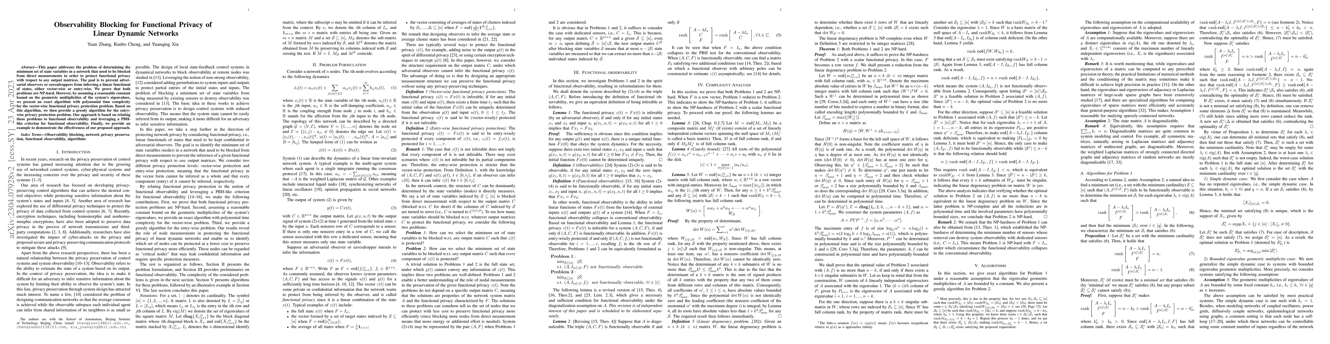 Thumbnail for Observability Blocking for Functional Privacy of Linear Dynamic Networks