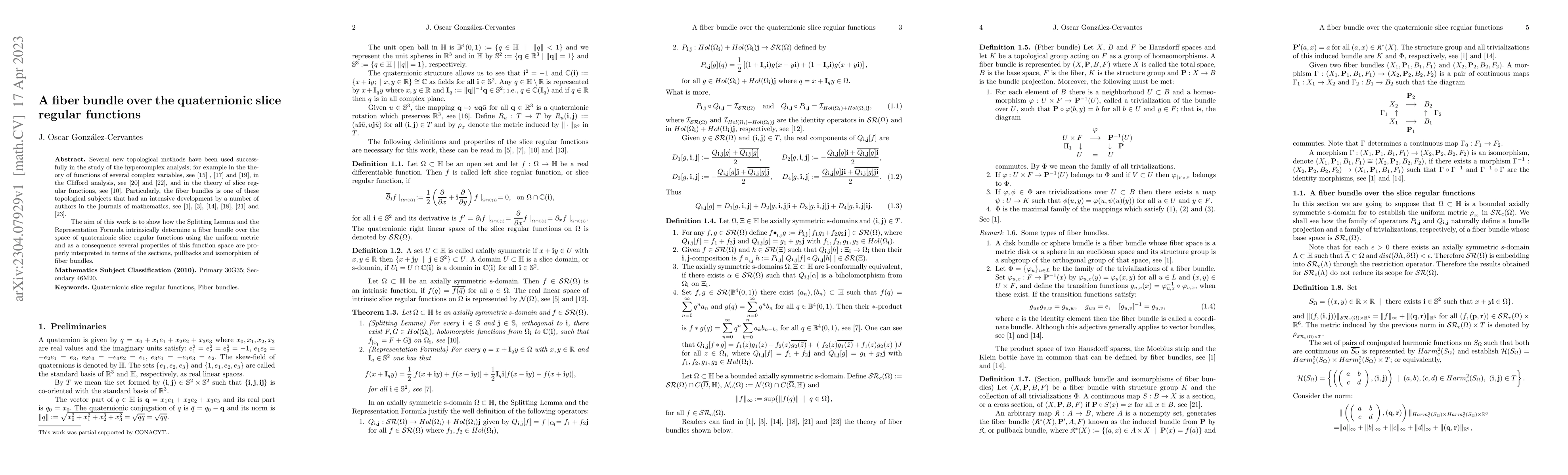 Thumbnail for Some slice regular functions in several variables and fiber bundles
