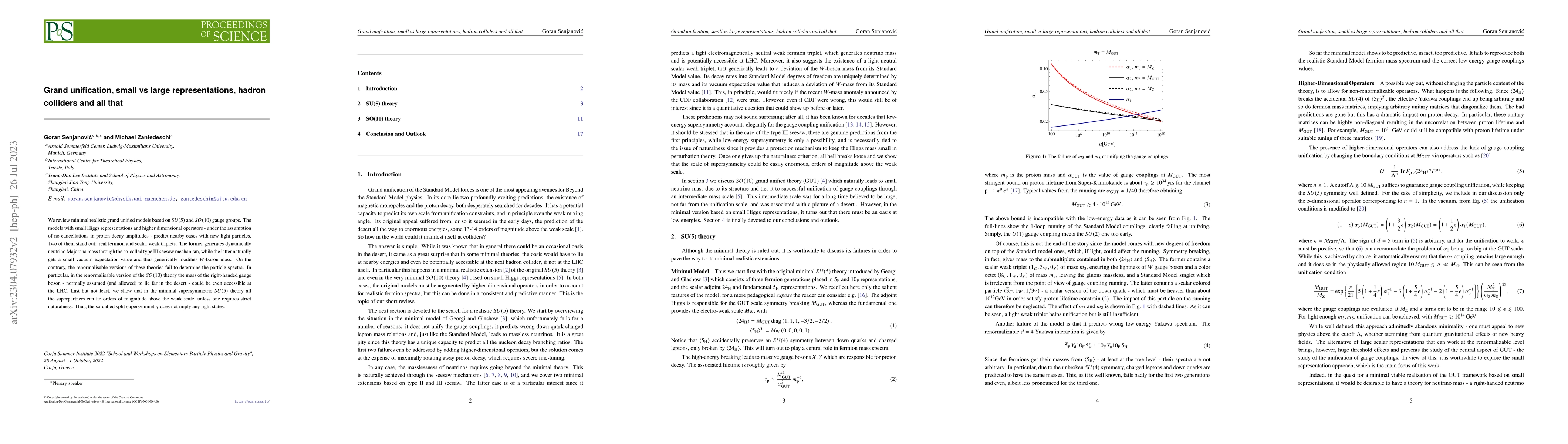 Thumbnail for Grand unification, small vs large representations, hadron colliders and
  all that