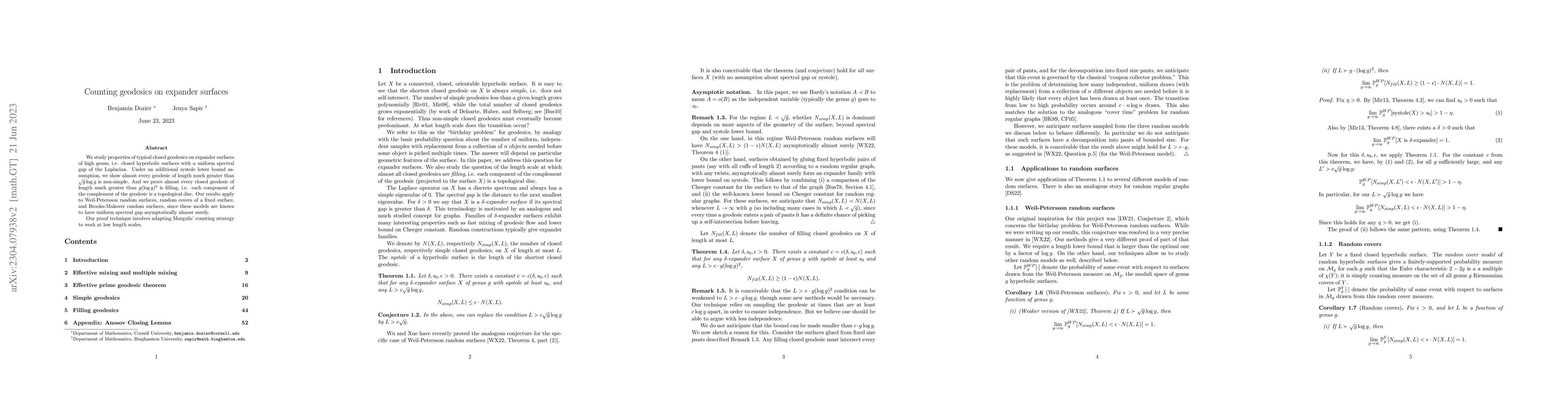 Thumbnail for Counting geodesics on expander surfaces