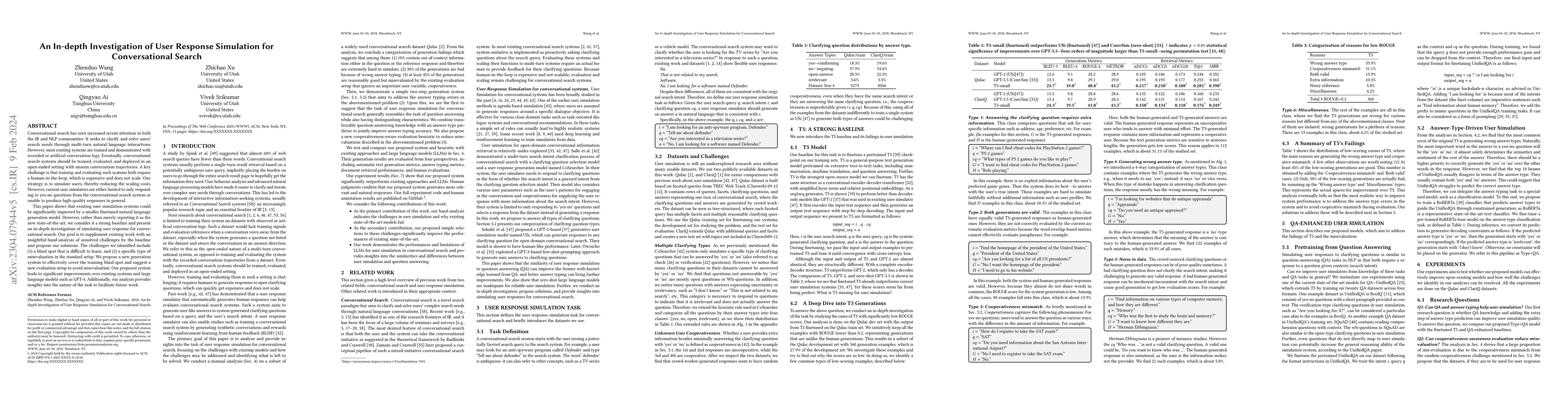Thumbnail for An In-depth Investigation of User Response Simulation for Conversational
  Search