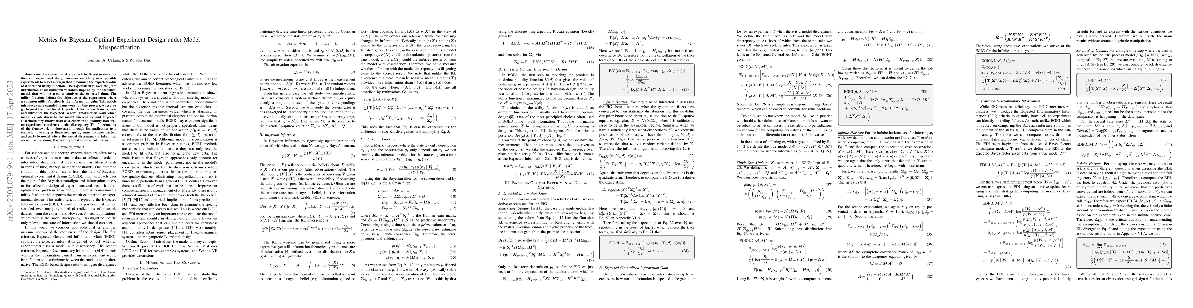 Thumbnail for Metrics for Bayesian Optimal Experiment Design under Model
  Misspecification