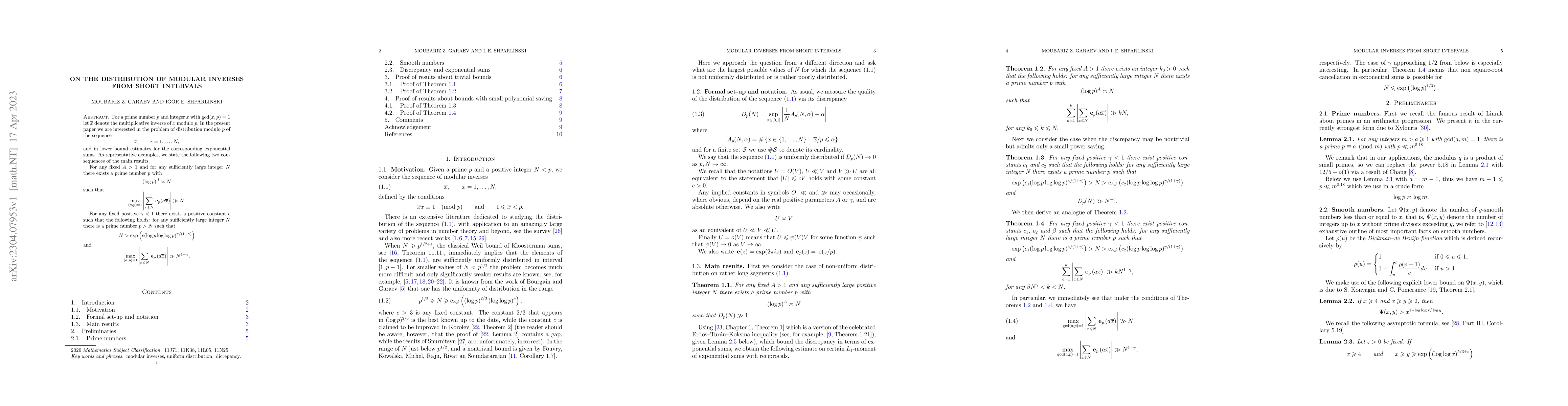 Thumbnail for On the distribution of modular inverses from short intervals