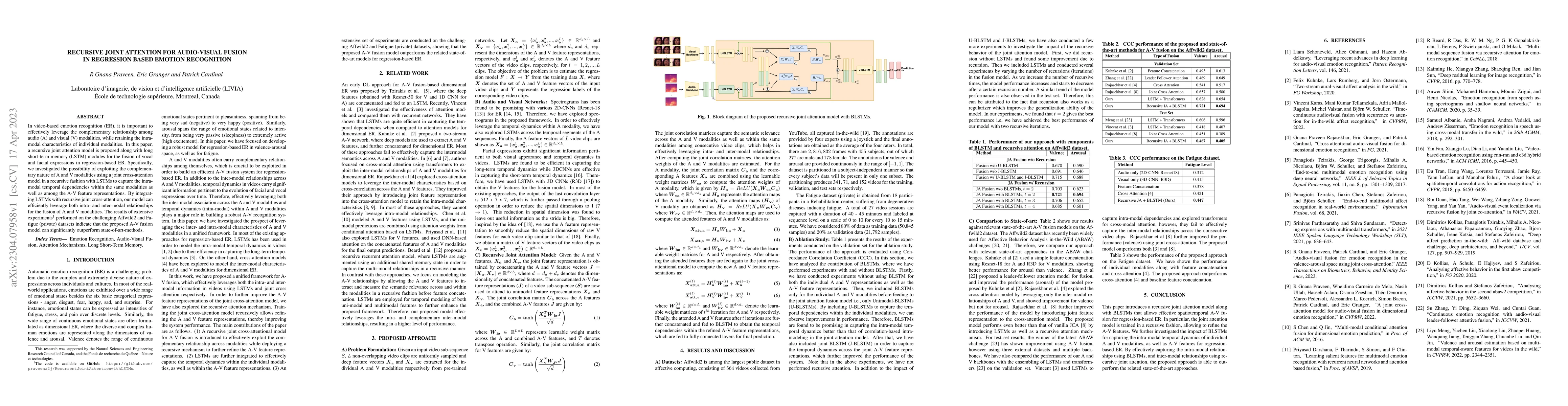 Thumbnail for Recursive Joint Attention for Audio-Visual Fusion in Regression based
  Emotion Recognition