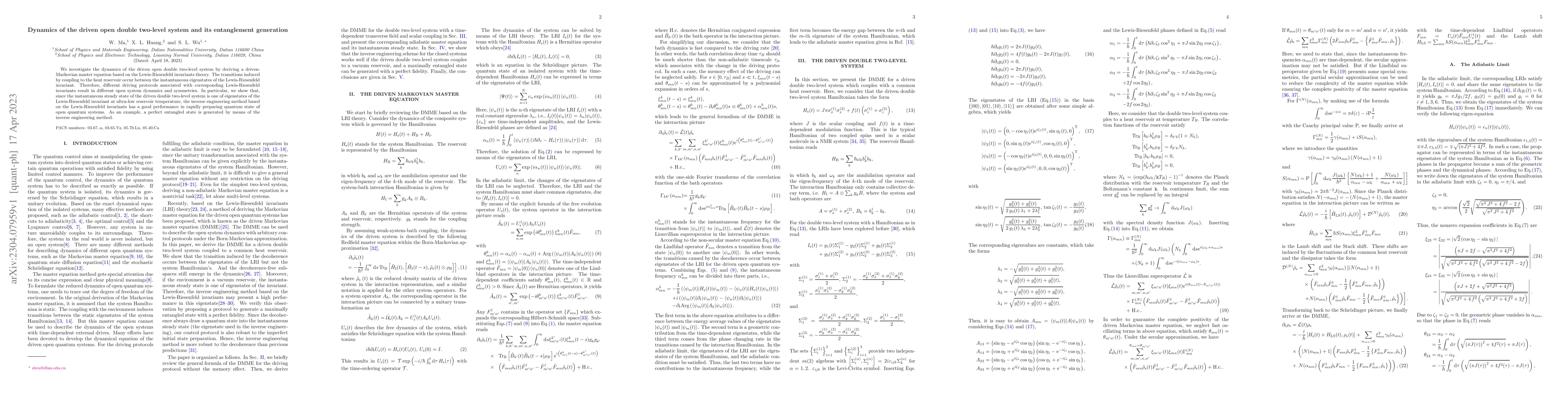 Thumbnail for Dynamics of a driven open double two-level system and its entanglement
  generation