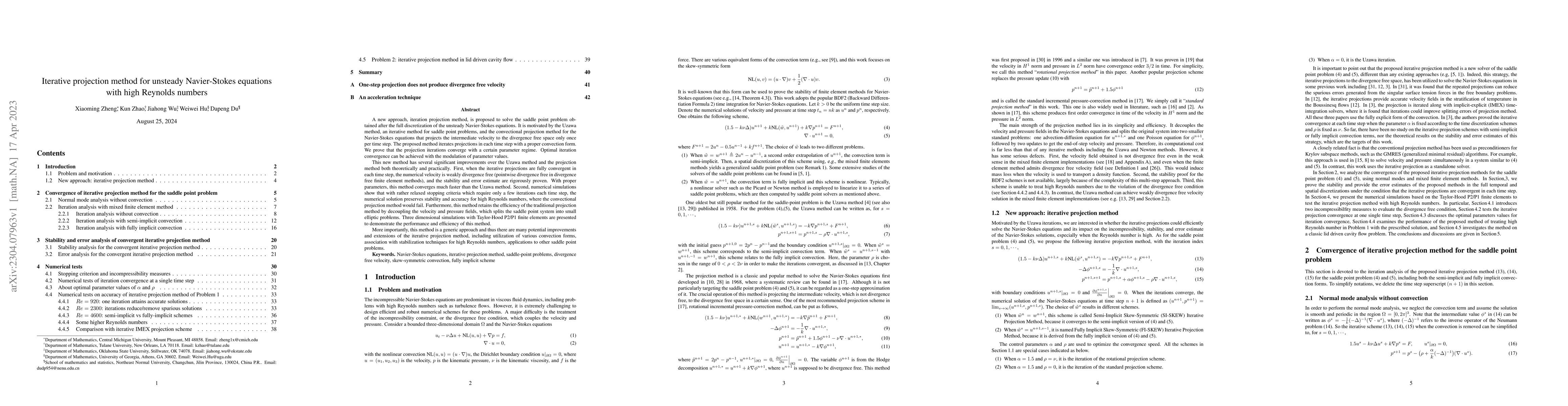 Thumbnail for Iterative projection method for unsteady Navier-Stokes equations with
  high Reynolds numbers