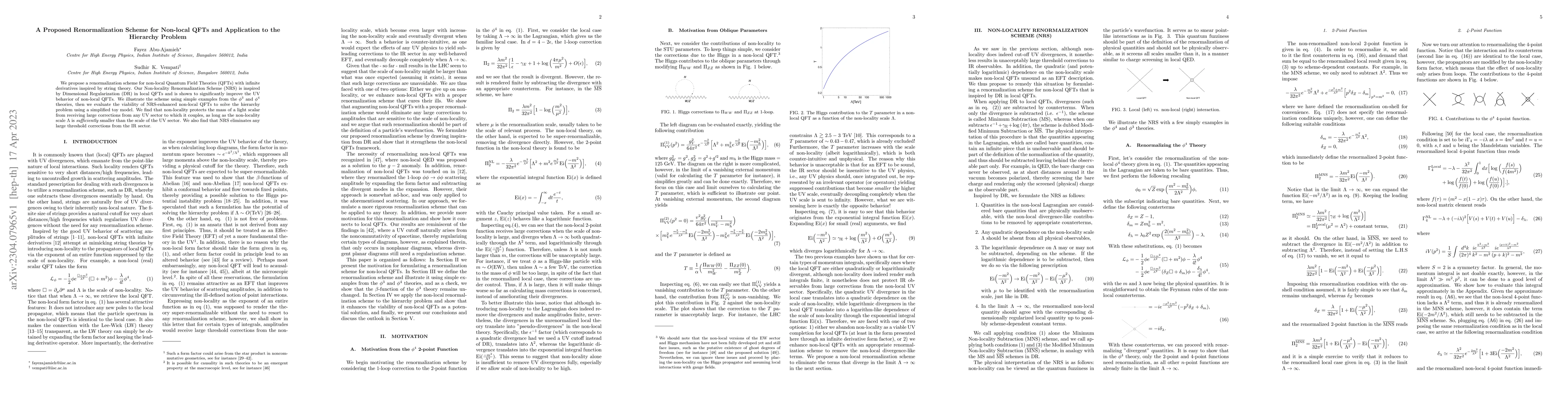 Thumbnail for A Proposed Renormalization Scheme for Non-local QFTs and Application to
  the Hierarchy Problem