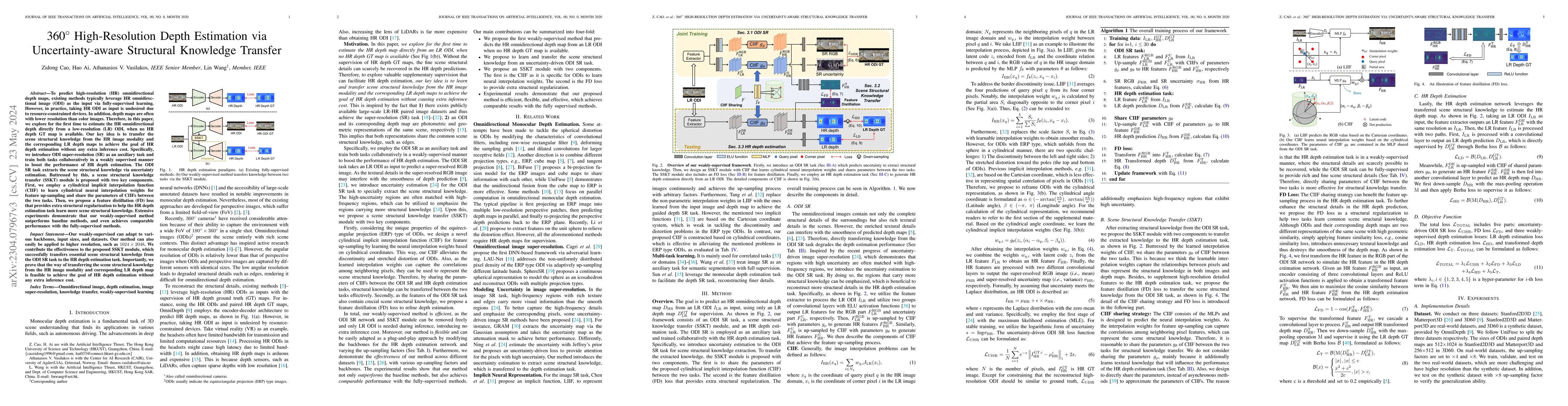 Thumbnail for 360$^\circ$ High-Resolution Depth Estimation via Uncertainty-aware
  Structural Knowledge Transfer