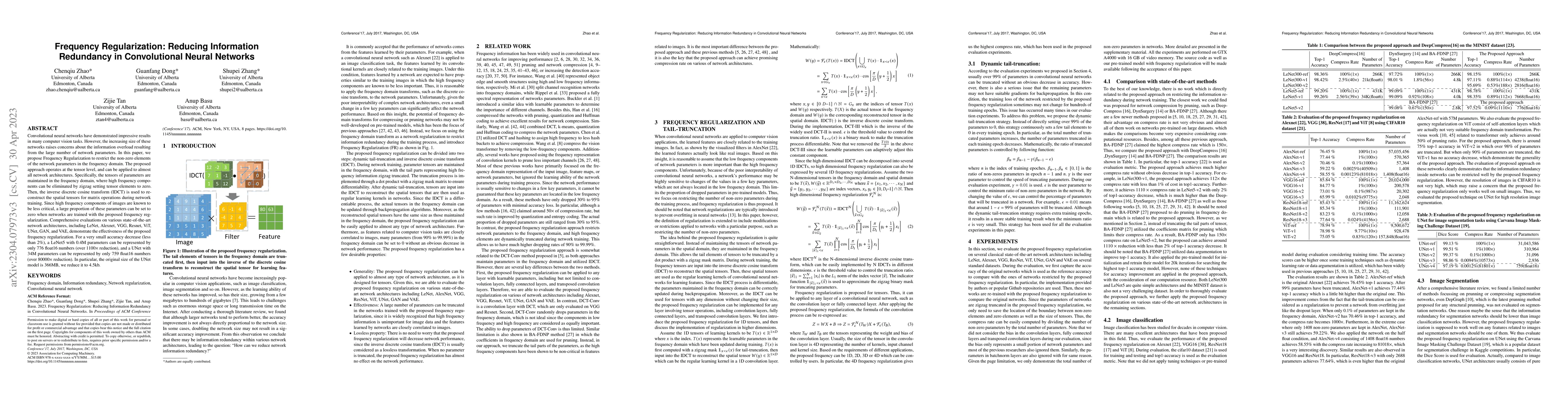 Thumbnail for Frequency Regularization: Restricting Information Redundancy of
  Convolutional Neural Networks