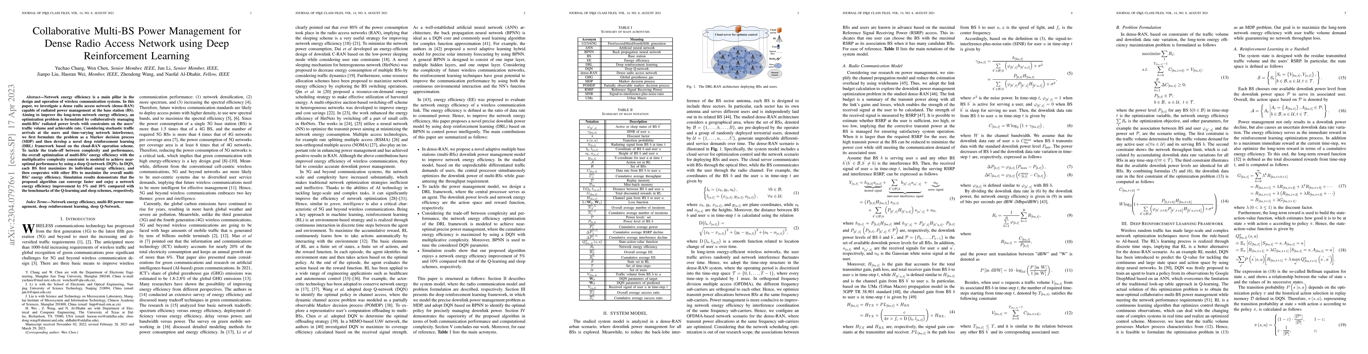 Thumbnail for Collaborative Multi-BS Power Management for Dense Radio Access Network
  using Deep Reinforcement Learning