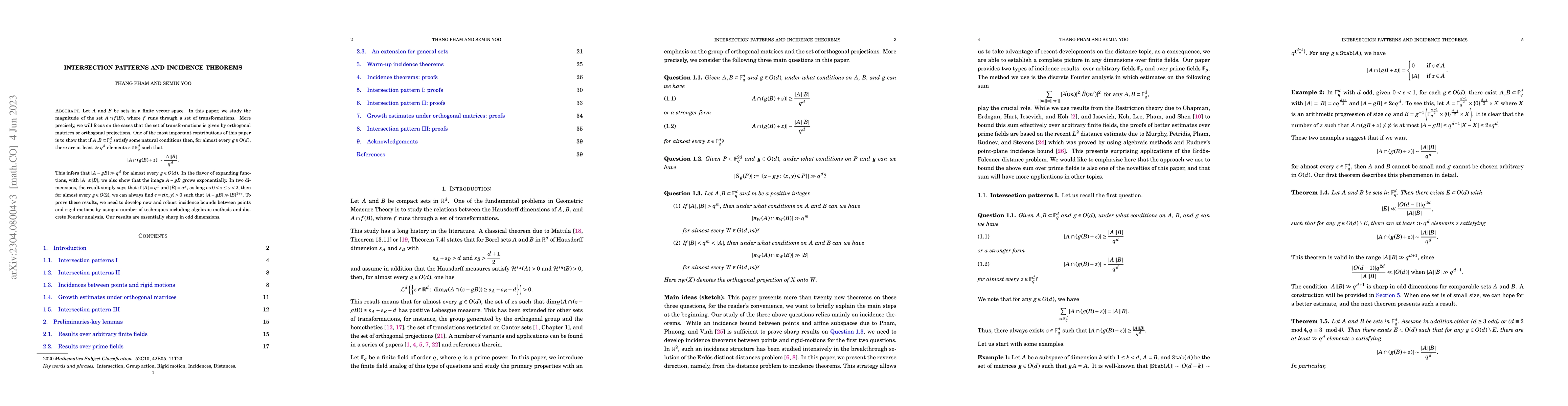 Thumbnail for Intersection patterns and incidence theorems