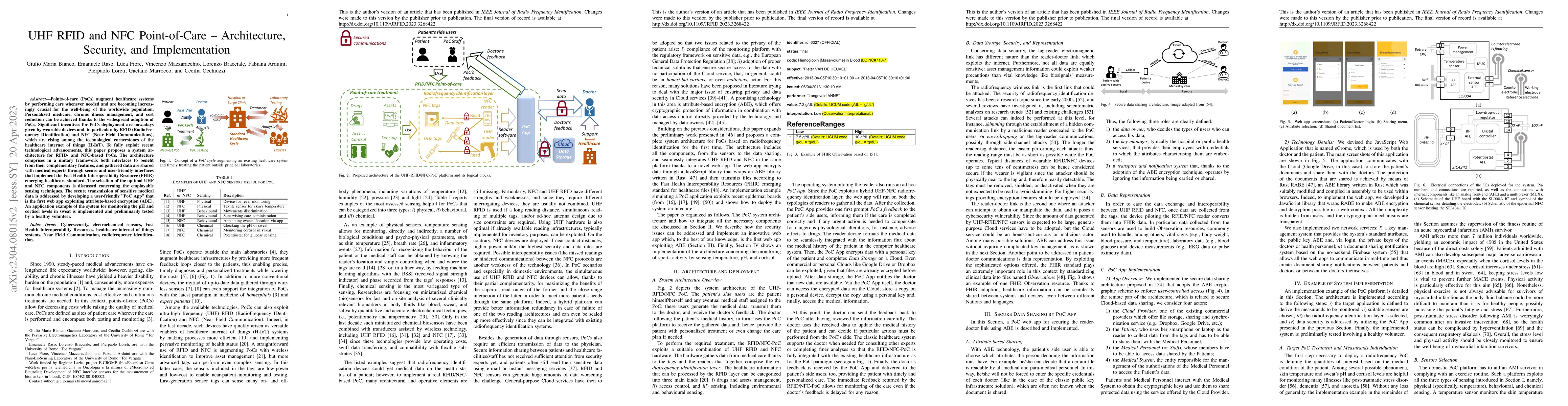Thumbnail for UHF RFID and NFC Point-of-Care -- Architecture, Security, and
  Implementation