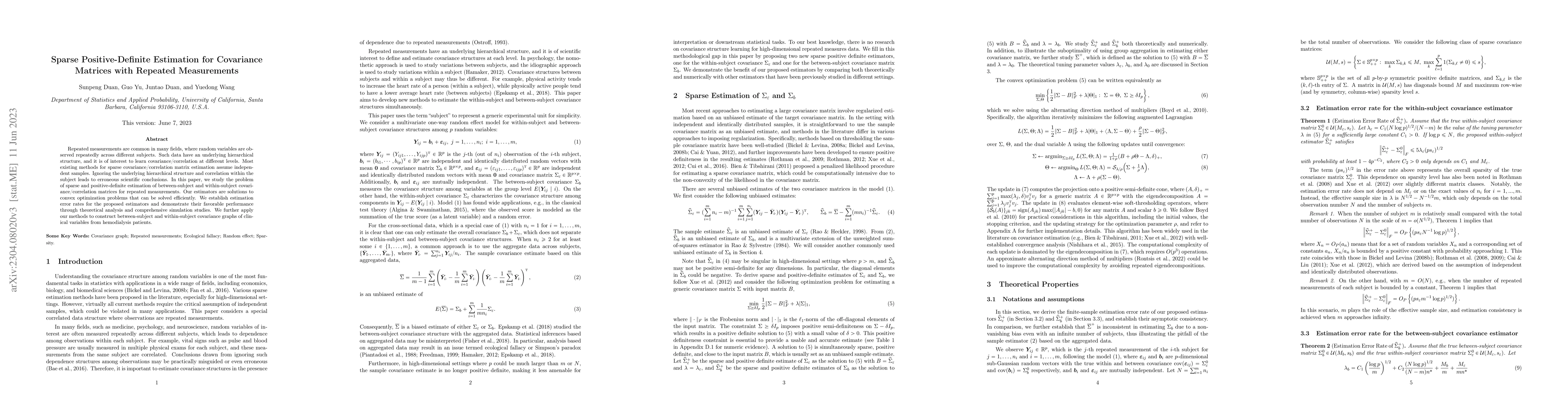 Thumbnail for Sparse Positive-Definite Estimation for Covariance Matrices with
  Repeated Measurements