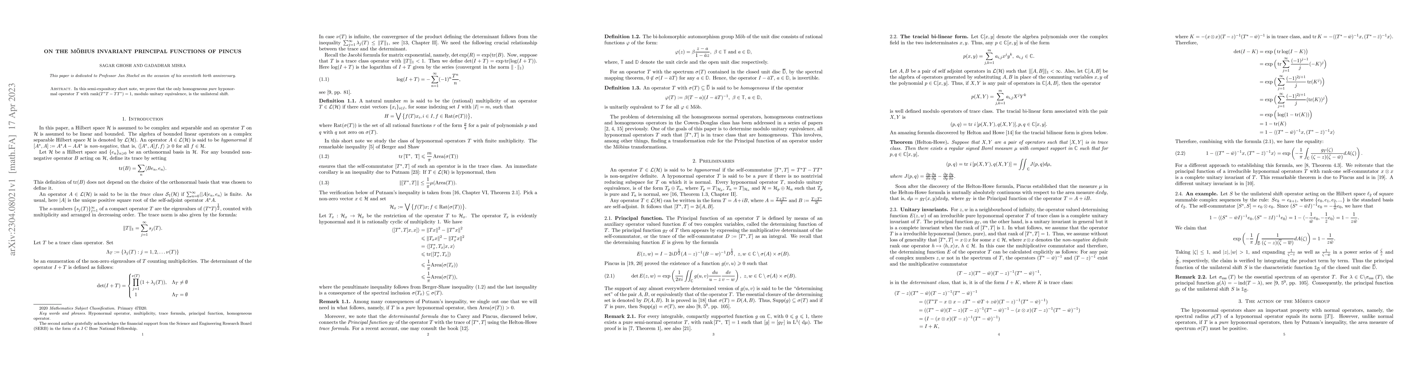 Thumbnail for On the M\"{o}bius invariant Principal functions of Pincus
