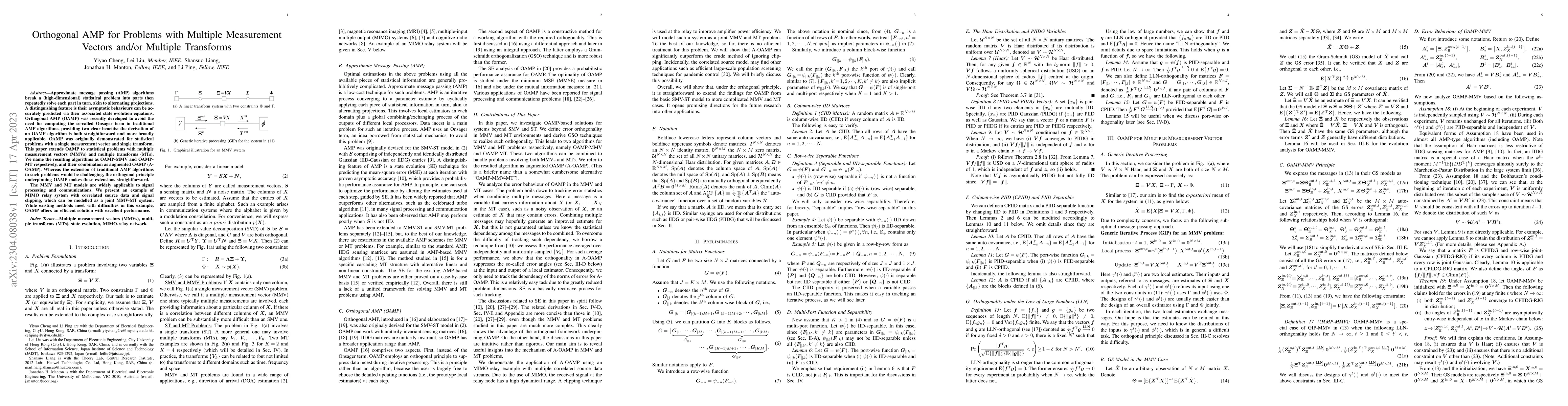 Thumbnail for Orthogonal AMP for Problems with Multiple Measurement Vectors and/or
  Multiple Transforms