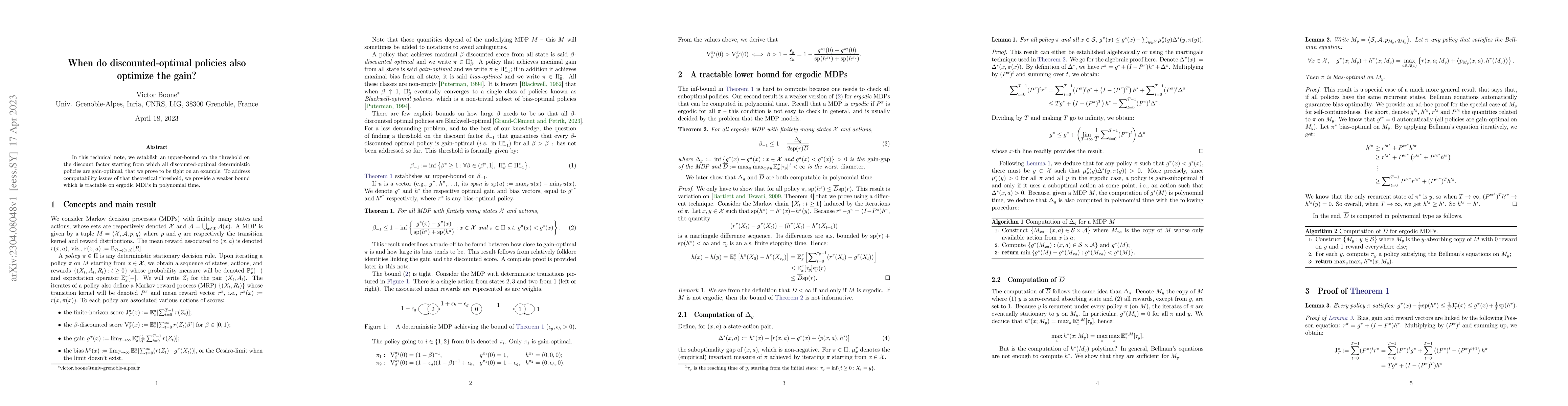 Thumbnail for When do discounted-optimal policies also optimize the gain?